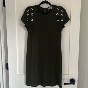 Michael Kors Olive Mini Dress with Lace-Up Detail